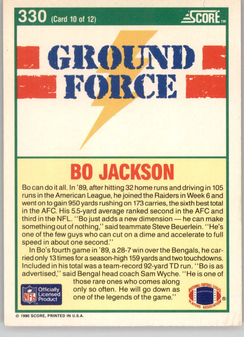 Bo Jackson - 1990 Score - #330 - Football - Football Card Single