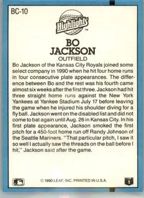 Bo Jackson - 1991 Donruss - #BC-10b - Bonus Cards Baseball - Baseball Card Single