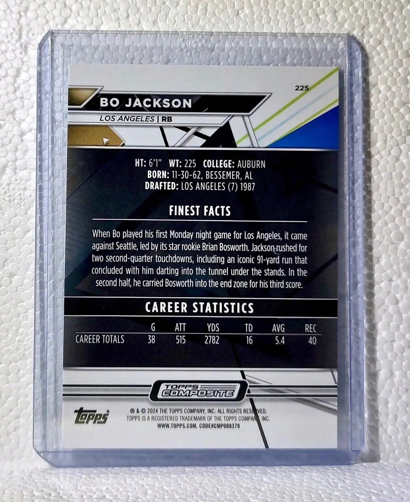 Bo Jackson 2023 Topps Finest NFL #225 Football Card Los Angeles Raiders