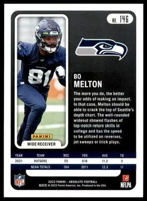 Bo Melton Rookie 2022 Panini Absolute Retail #146 Seattle Seahawks - Football Card Single