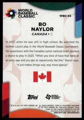 Bo Naylor 2023 Topps 2023 World Baseball Classic Stars #WBC-53 Canada - Baseball Card Single
