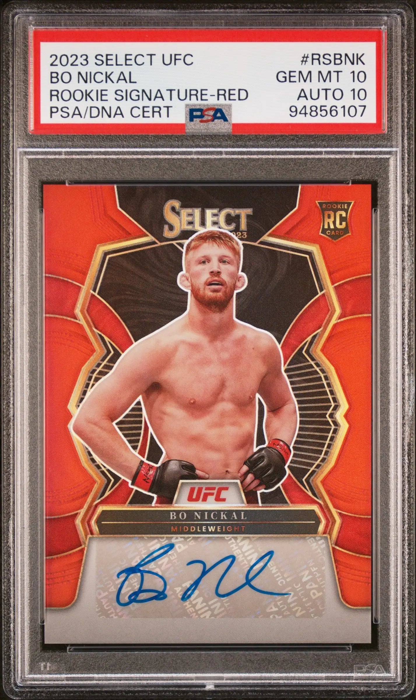 Bo Nickal 2023 Panini Select UFC Rookie Signature Red Auto #18/99 PSA 10 Auto 10 - UFC/MMA Card Single