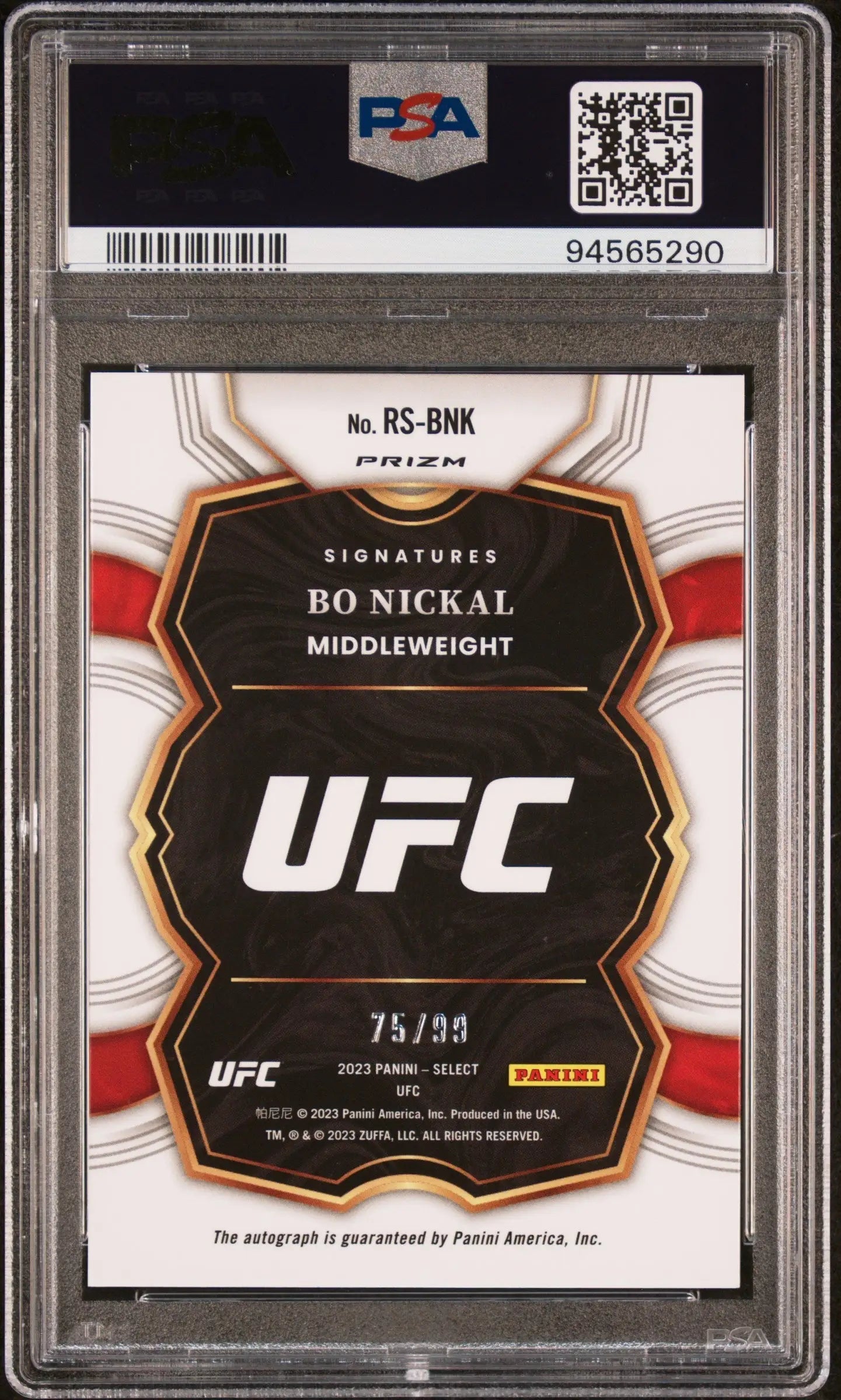 Bo Nickal 2023 Panini Select UFC Rookie Signature Red Auto #75/99 PSA 10 Auto 10 - UFC/MMA Card Single