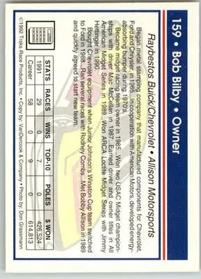 Bob Bilby - 1992 Traks - #159 - Racing - Racing Card Single