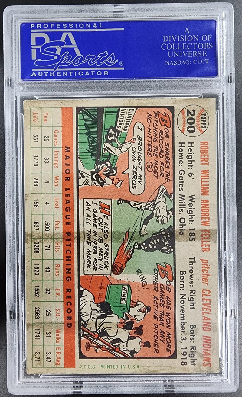 Vintage graded baseball card of Bob Feller from 1956 Topps PSA 4 VG-EX
