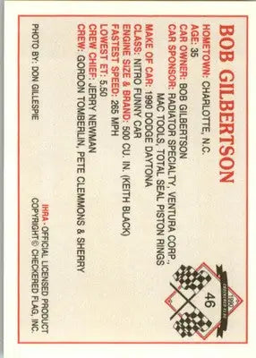Bob Gilbertson - 1990 Checkered Flag IHRA - #46 - Racing - Racing Card Single