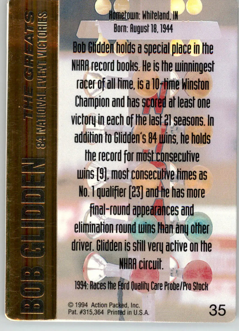 Bob Glidden - 1994 Action Packed NHRA - #35 - Racing