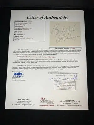 Letter of Authenticity for a Bob Hayes signed Dallas Cowboys index card
