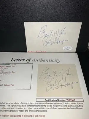 Autographed Bob Hayes index card with letter of authenticity Dallas Cowboys memorabilia