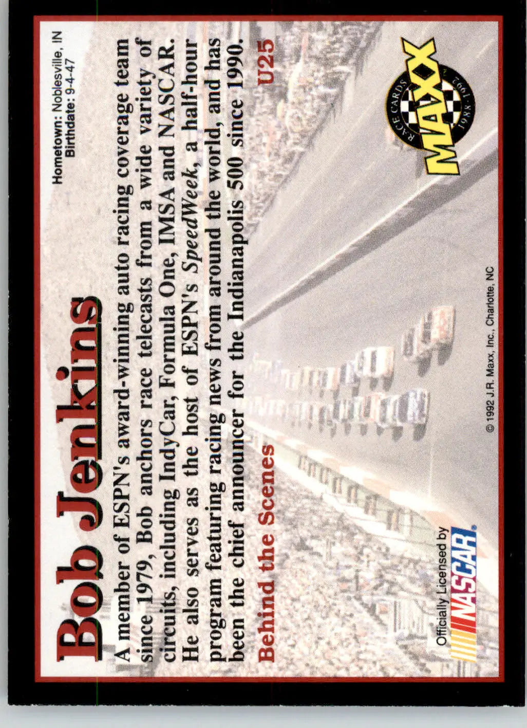 Bob Jenkins - 1992 Maxx Update (Black) - #U25 - Racing - Racing Card Single