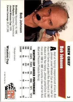 Bob Johnson - 1991 Pro Set - #3 - RC Racing - Racing Card Single