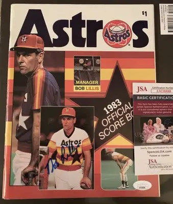 Signed Houston Astros 1983 souvenir program scorebook featuring Bob Lillis and Nolan Ryan