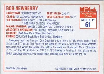 Bob Newberry - 1989 Mega Drag - #61 - Racing - Racing Card Single