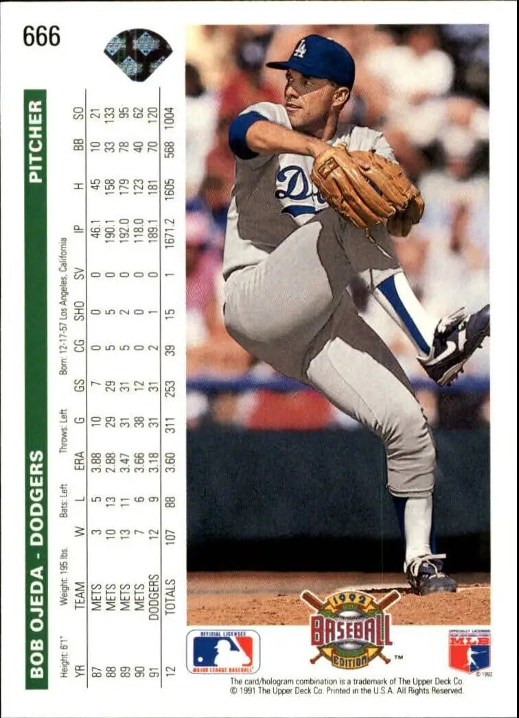 Bob Ojeda 1992 Upper Deck MLB #666 Baseball Card Los Angeles Dodgers - Baseball Card Single