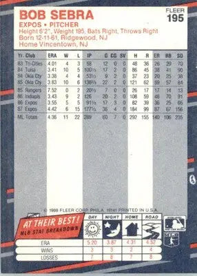 Bob Sebra - 1988 Fleer - #195 - Baseball - Baseball Card Single