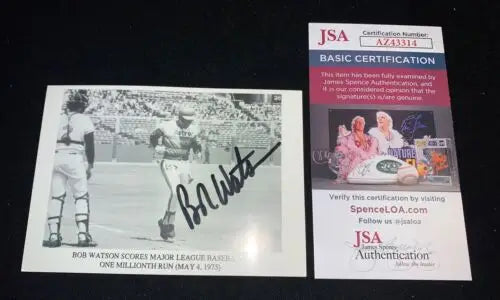 Autographed Bob Watson Astros baseball card certified by JSA for millionth run event