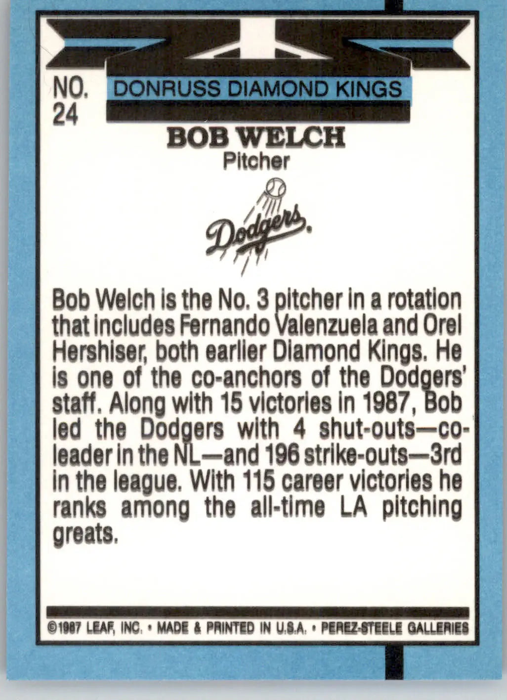 Bob Welch - 1988 Donruss - #24 - Baseball - Baseball Card Single