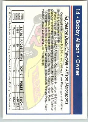 Bobby Allison - 1992 Traks - #14 - Racing - Racing Card Single