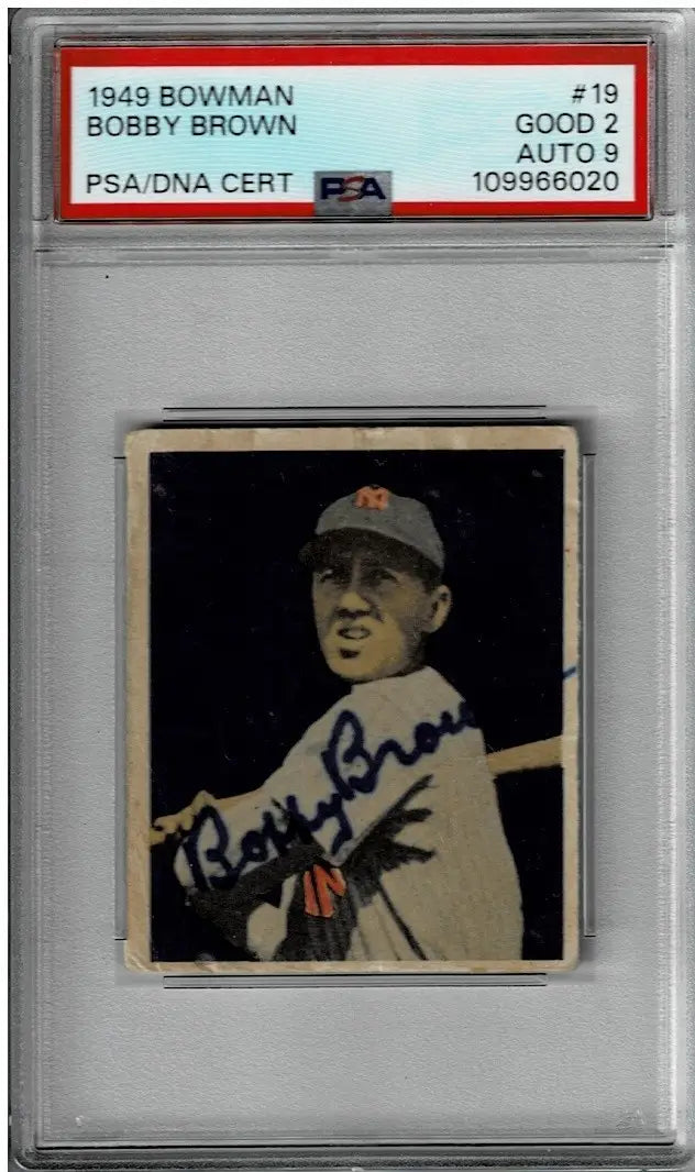 Bobby Brown PSA 2 DNA 9 Signed 1949 Bowman #19 Rookie Autograph Graded RC - Baseball Card Single