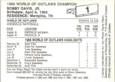 Bobby Davis Jr. - 1989 World of Outlaws - #1 - Racing - Racing Card Single