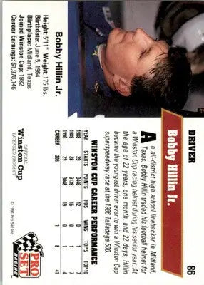 Bobby Hillin Jr. - 1991 Pro Set - #86 - Racing - Racing Card Single