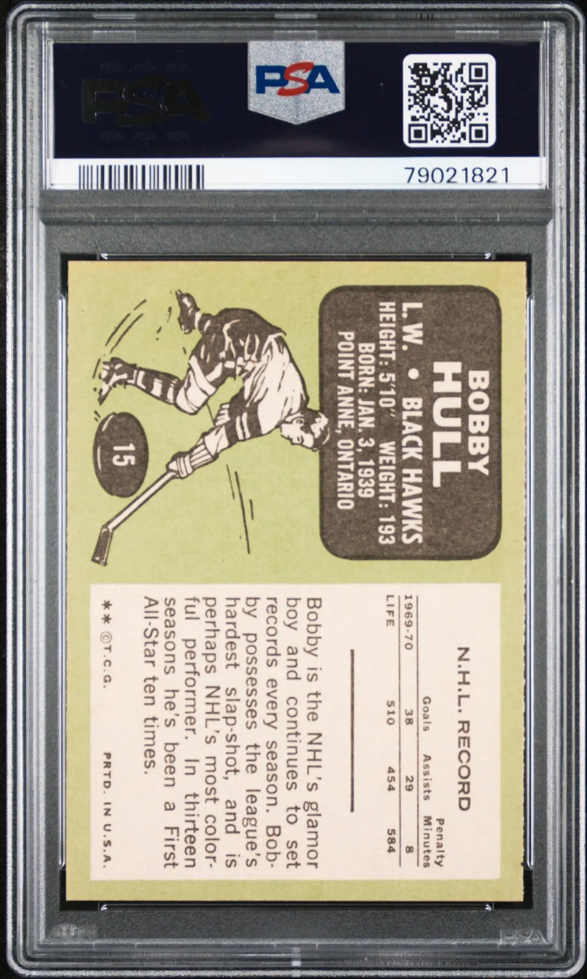 Bobby Hull 1970 Topps #15 PSA 8 Nm-Mint - Hockey Card Single