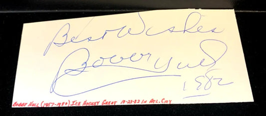 Bobby Hull Hockey Autographed Signed Index Card Cut Auto Dated 1982 JSA COA - Hockey Card Single