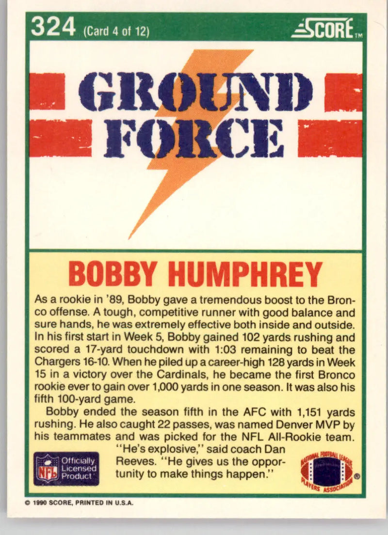 Bobby Humphrey - 1990 Score - #324 - Football