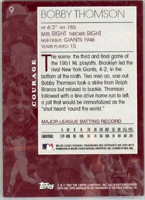 Bobby Thomson - 2002 Topps American Pie Spirit of America - #9 - Baseball - Baseball Card Single