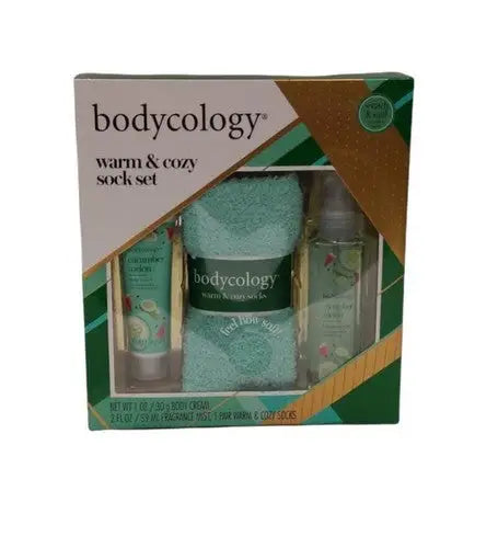 Bodycology Cucumber Melon Cozy Socks Gift Set with fuzzy socks body cream and fragrance mist