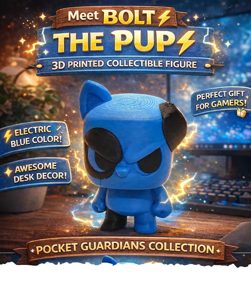 Bolt the Pup Blue Dog Figurine 3D Printed Cute Kawaii Animal Toy Gift - Keychain - Collectibles