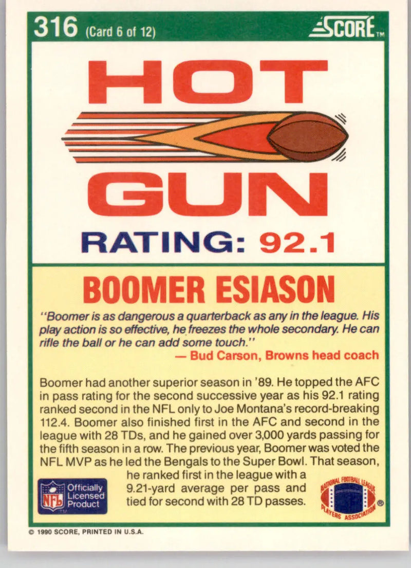 Boomer Esiason - 1990 Score - #316 - Football