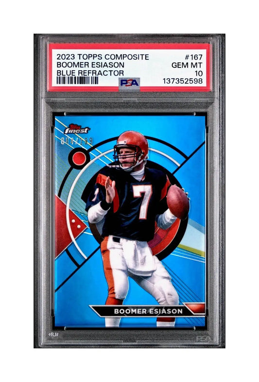 Boomer Esiason 2023 Topps Finest 084/199 #167 Blue Refractor PSA 10 Gem Mint - Football Card Single