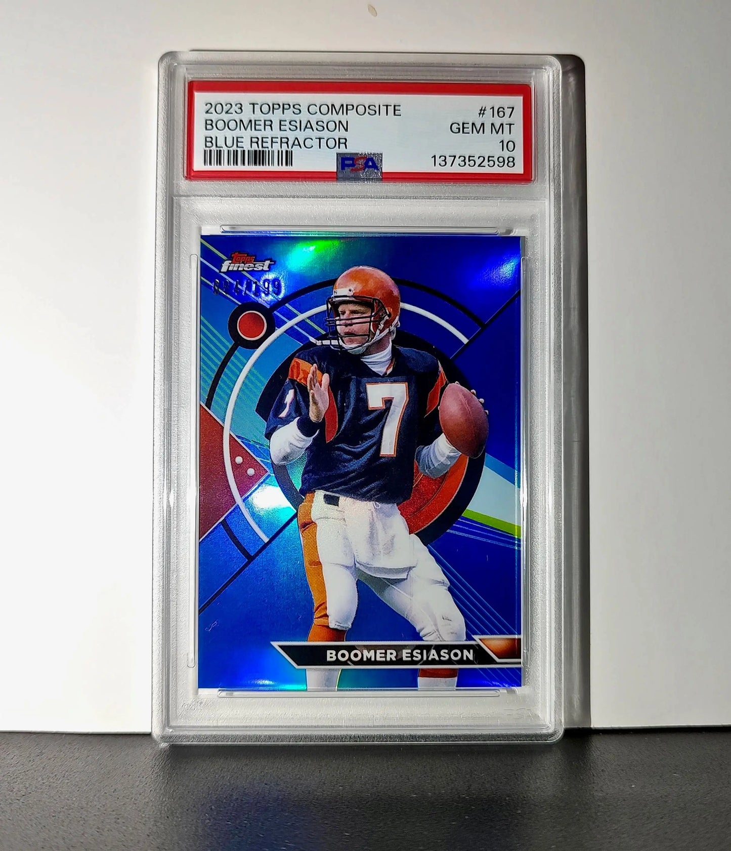Boomer Esiason 2023 Topps Finest 084/199 #167 Blue Refractor PSA 10 Gem Mint