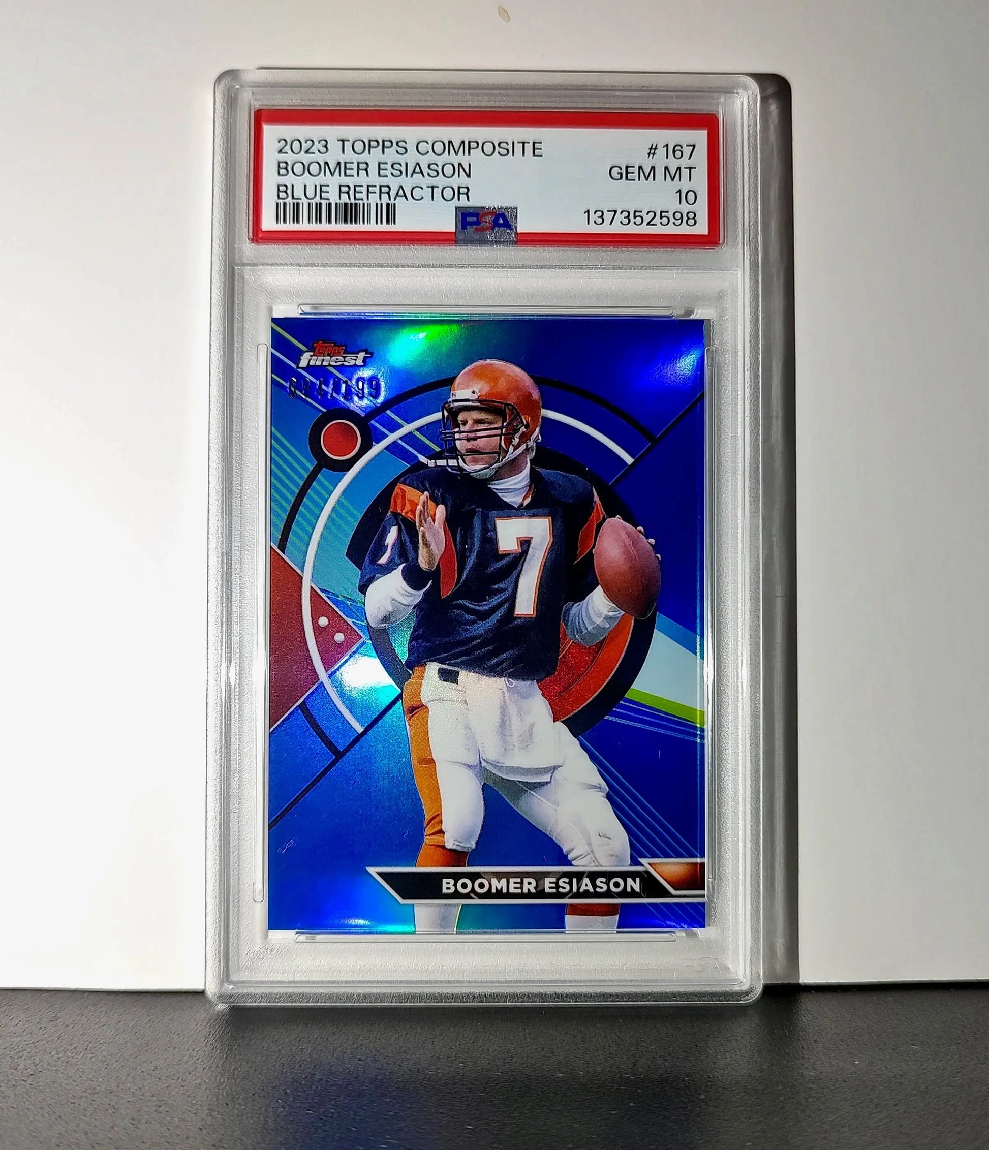 Boomer Esiason 2023 Topps Finest 084/199 #167 Blue Refractor PSA 10 Gem Mint