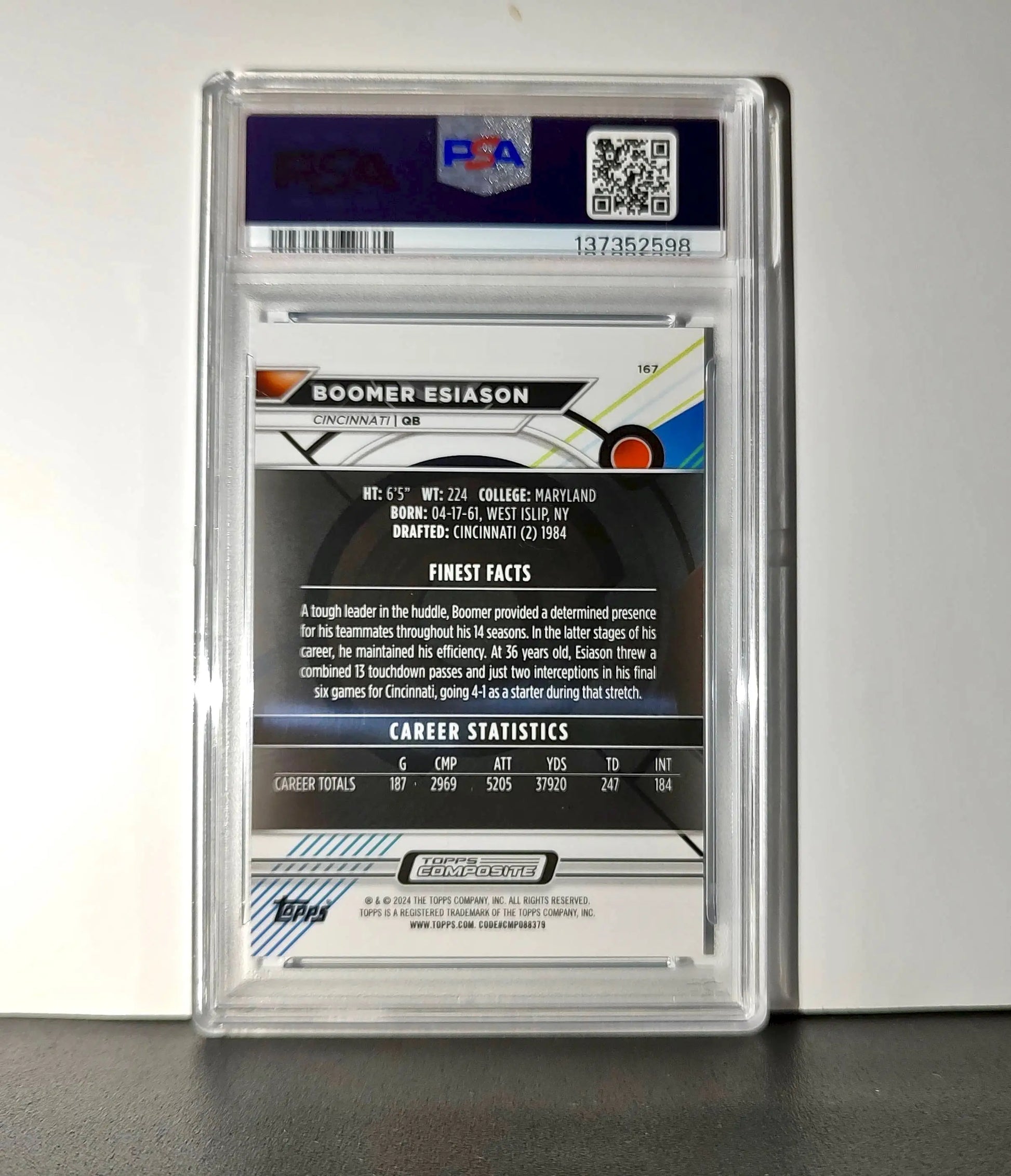 Boomer Esiason 2023 Topps Finest 084/199 #167 Blue Refractor PSA 10 Gem Mint