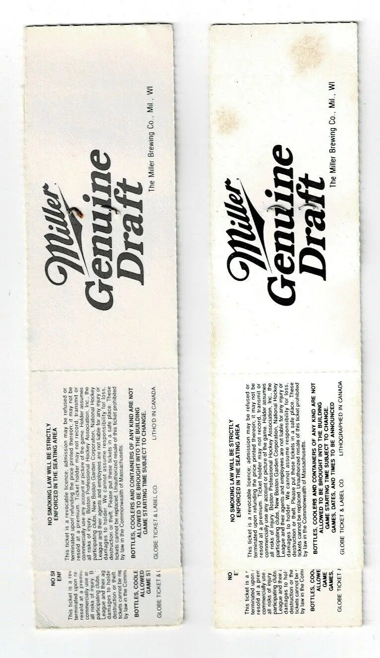 Two Boston Bruins playoff tickets from 1992 1993 featuring trading cards design
