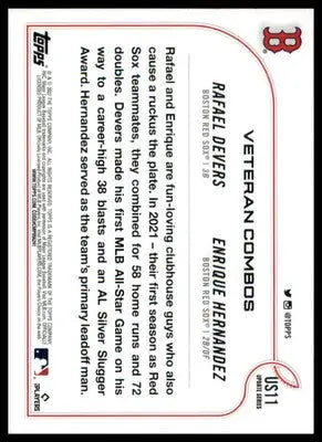 Boston Flex Devers Hernandez 2022 Topps Update #US11 Boston Red Sox - Baseball Card Single