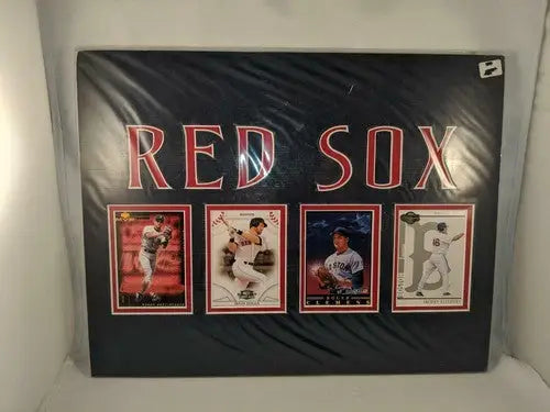 Boston Red Sox 4 Trading Card Holder Wall Plaque with Cards 14’’ x 11’’ - Display Case