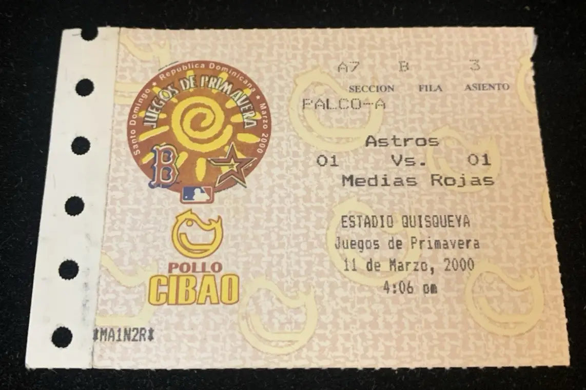 Boston Red Sox Houston Astros Dominican Republic 2000 3/11/2000 Ticket Stub RARE - Sports Memorabilia (Jerseys balls