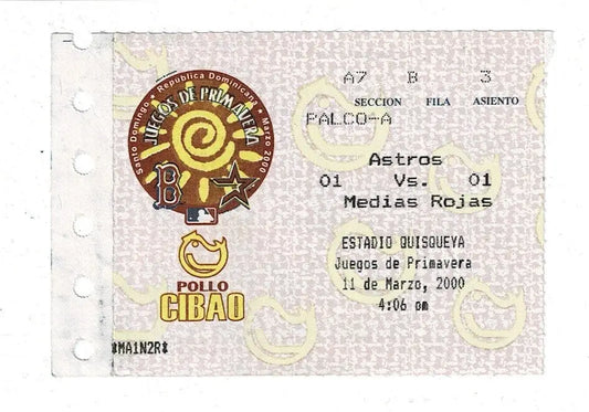 Boston Red Sox Houston Astros Dominican Republic 2000 3/11/2000 Ticket Stub RARE - Sports Memorabilia (Jerseys balls