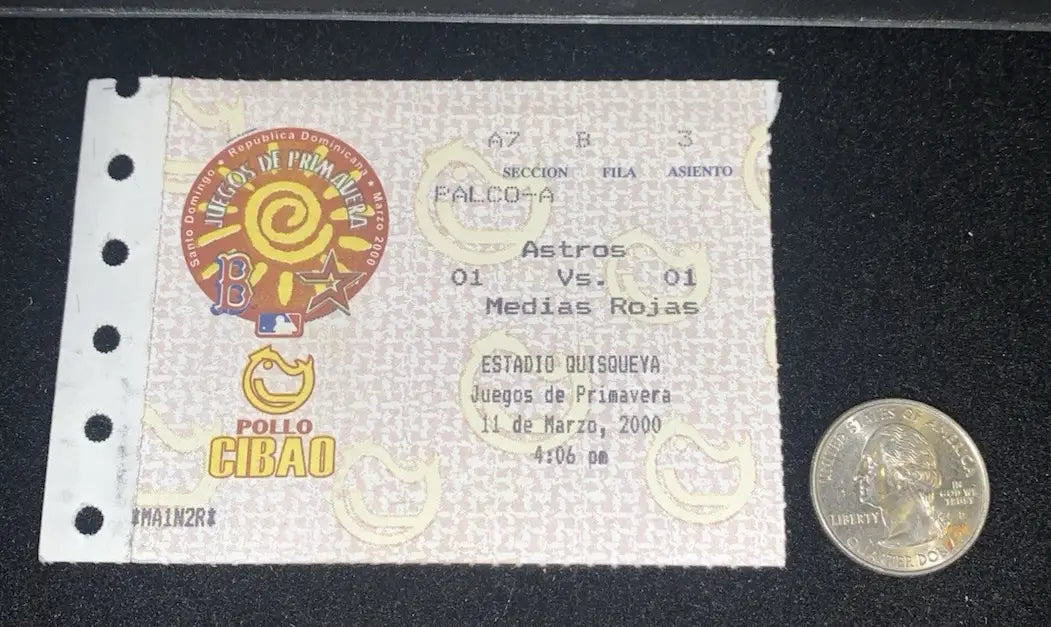 Boston Red Sox Houston Astros Dominican Republic 2000 3/11/2000 Ticket Stub RARE - Sports Memorabilia (Jerseys balls