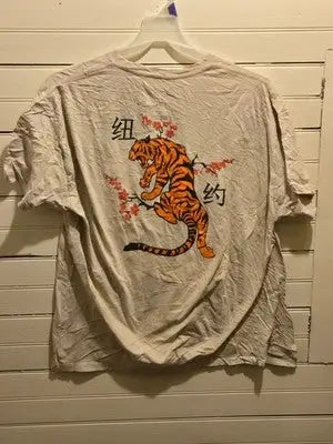 Bowery Supply Co. T-Shirt Mens XL White Tiger Back Print Cherry Blossom Graphic - Apparel