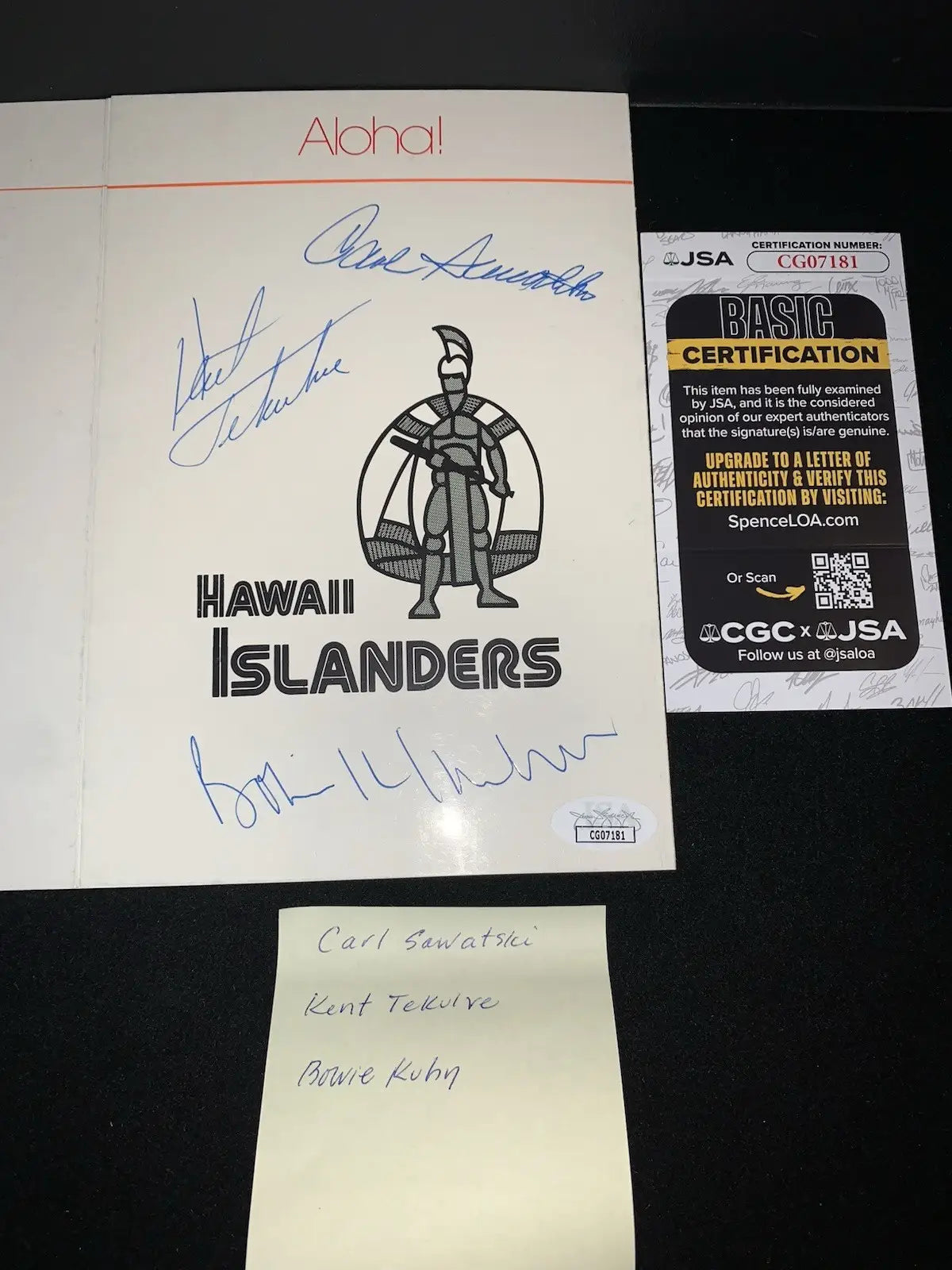 Bowie Kuhn Carl Sawatski Kent Tekulve Signed Auto Hawaii Islanders MLB Mtg JSA - Sports Memorabilia