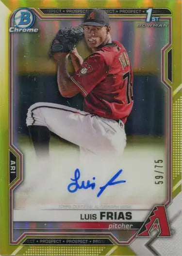 Bowman Chrome Baseball 2021 Chrome Prospect Yellow Auto Card CPA-LF L Frias /75 - Baseball Card Single