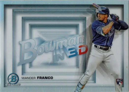Baseball card insert featuring Tampa Bay Rays player Wander Franco mid-swing
