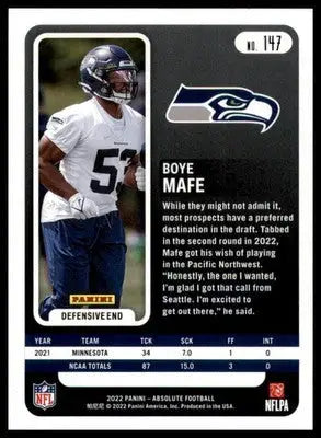 Boye Mafe Rookie 2022 Panini Absolute Green #147 Seattle Seahawks - Football Card Single