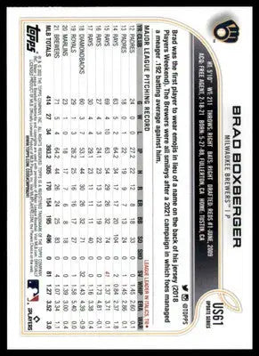 Brad Boxberger 2022 Topps Update #US61 Milwaukee Brewers