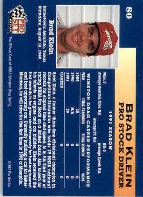 Brad Klein - 1992 Pro Set NHRA - #80 - Racing - Racing Card Single