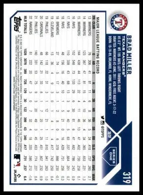 Brad Miller 2023 Topps #319 Texas Rangers - Baseball Card Single